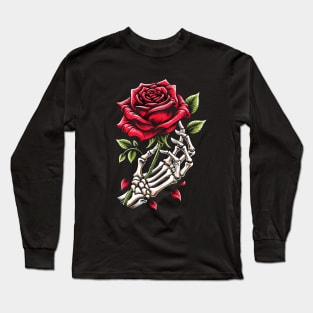 Skeleton Hand Rose Graphic - Gothic Love & Romance Long Sleeve T-Shirt